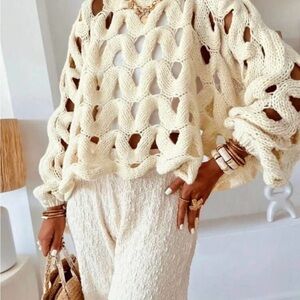 Source Unknown Open-Knit Cream Sweater